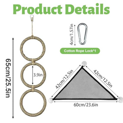 2 Pcs Snake Enrichment Toys with Hammock, 3-Ring Snake Climbing Accessories for Ball Python, Reptiles Climbing Toy Hammocks, Snakes Tank Accessories