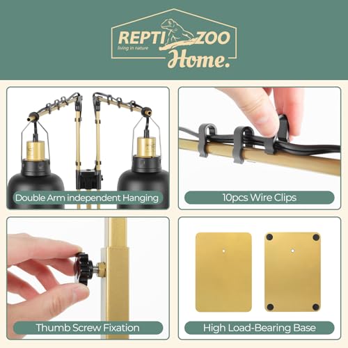 Metal Dual Reptile Lamp Stand, 17.8"-36.2" Adjustable Tall Heat Lamp Stand, Retractable Reptile Light Stand, Aquarium Terrarium Light Holder for Bearded Dragon Turtles Snake Chicks-Glod