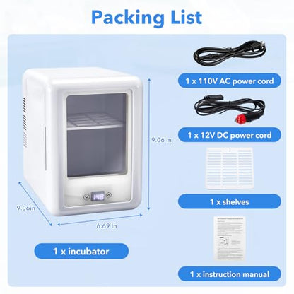 4L Lab Incubator with Clear Door, 46-148℉ Thermostatic Cabinet | for Laboratory General Purpose, Petri Dishes, Egg Incubation, 110V/12V
