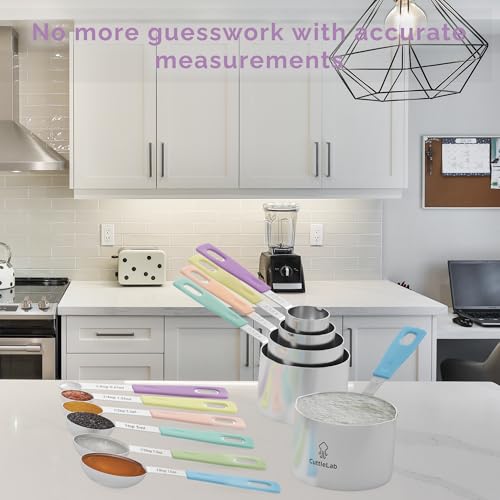 Measuring Cups and Measuring Spoons Set of 14 - Stainless Steel Measuring Cups and Spoons Set, Includes 1/8 Teaspoon Measuring Spoon, 1/8 Cup Measuring Cup, Leveler Dry (14,Cotton Candy) - color: Cotton Candy