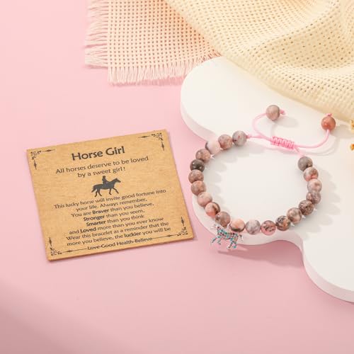 Axolotl/Horse Bracelet Gifts for Girls Kids, Charm Pearl Bead Bracelet Cute Stuff Birthday Jewelry for Daughter Granddaughter Teens - style: Horse-Girl-2