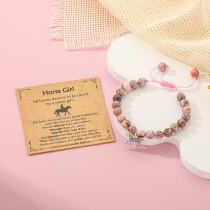 Axolotl/Horse Bracelet Gifts for Girls Kids, Charm Pearl Bead Bracelet Cute Stuff Birthday Jewelry for Daughter Granddaughter Teens - style: Horse-Girl-2