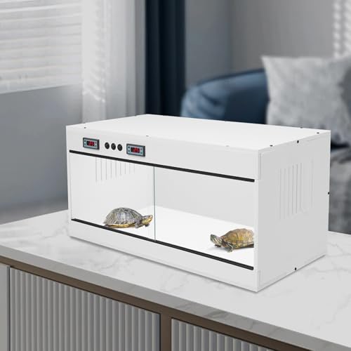 Reptile Tempered, 32x16x16 Reptile Tanks Enclosure with Glass Sliding Door and Intelligent Thermostat, Large Enclosure for Snake/Bearded Dragon (White) - color: White
