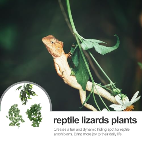 3-pcs Reptile Climbing Plants with Suction Cups, Leaf Green Artificial Vines for Gecko, Lizard, Snake Terrarium Habitat Decor, 12-inch and 30cm Leaves Set