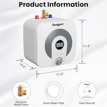 2.5 Gallon Electric Water Heater, 1500W 110V Mini Tank Under Sink Instant Hot Water Heater with Pressure Relief Valve, Digital Display for Kitchen, RV, Laundry, Food Truck - size: 2.5 Gal