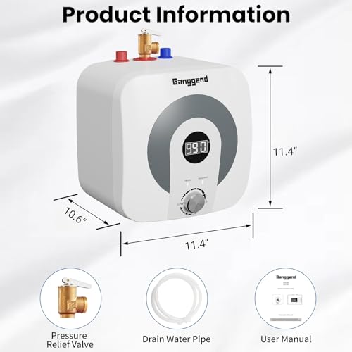2.5 Gallon Electric Water Heater, 1500W 110V Mini Tank Under Sink Instant Hot Water Heater with Pressure Relief Valve, Digital Display for Kitchen, RV, Laundry, Food Truck - size: 2.5 Gal