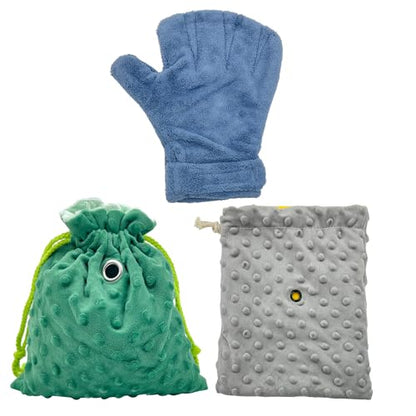 3 Pack Sugar Glider Tote Plush Sleeping Pouches and Anti Bite Calming Mitten, Warm Sleeping Bag Portable Drawstring Bonding Pouch Soothing Glove for Small Pets (Blue/Green/Gray) - color: Blue/Green/Gray