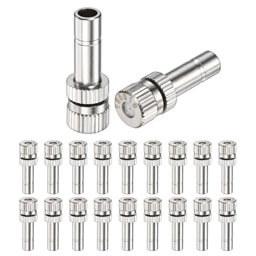 M METERXITY 20-Pack Brass Misting Nozzles, 0.024"/0.6mm Orifice Mister Replacement Heads for Outdoor Cooling System/Landscaping/Humidification/Greenhouse, 6mm Low-Pressure Fog Sprayer Nozzle - size: 0.024"/0.6mm, style: without Filter Mesh