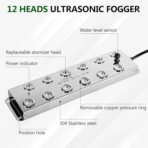 Ultrasonic Mist Maker 12 Heads, 9000ml/H Ultrasonic Fogger w/Float, 400W Waterproof Power Supply, for Halloween Atmosphere, Fish Tank, Greenhouse, Landscape