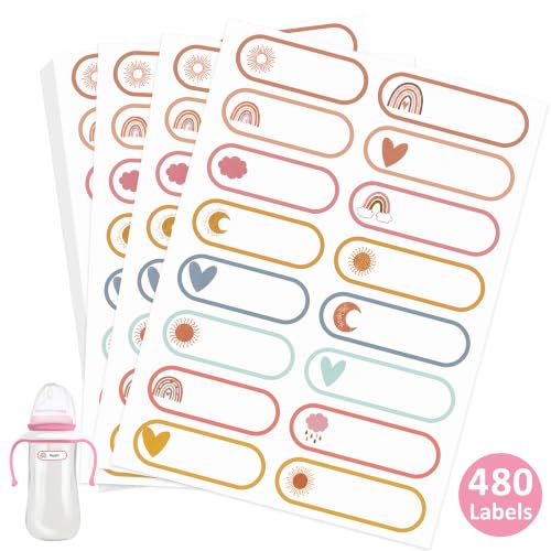 Tinabless 480 Pcs Daycare Name Stickers, Self-Laminating, Boho | 480 Boho Self-Laminating Name Stickers For Daycare Bottles, Lunch Boxes, Water Bottles And Everyday Kids' Items. - color: Boho-480pcs