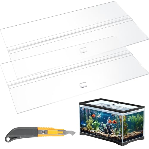 Aquarium Lids Acrylic Canopy 2 Pieces Set 22.95 x 16.61 x 0.28 Inch for 75/90/110 Gallon with Center Brace Aquariums Cover Fish Tank Lid with a Hook Knife, Clear - size: 48" Long X 18" Wide