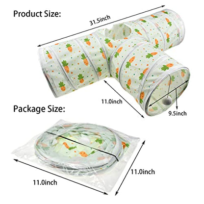 Bunny Rabbit Tunnels Rabbit Cat 3 Way Collapsible Tunnel with Cute Carrot Patterns Small Pet Hideout Activity Tunnel Tube Toy for Bunny Kitten Cat Dwarf Guinea Pig T Shape