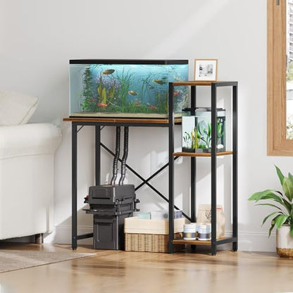MAHANCRIS 5-10 Gallon Fish Tank Stand with 3-Tier Storage Shelf, Heavy Duty Aquarium Stand for Home Office, Metal Frame Turtle Reptile Terrarium Stand, 30.7"L x 12.6"W x 32.1"H, Rustic Brown FTHR5201 - color: Rustic Brown