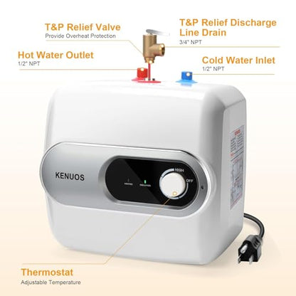 4 Gallon Water Heater Under Sink Instant Hot Water Heaters 1500W 110V 120V Mini Tank Water Heater with T&P Vavle 1/2" NPT for Kitchen,Bathroom,Camper,RV,Grey - color: Gray