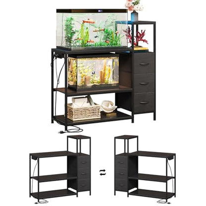 20 Gallon Aquarium Stand with Drawers & Power Outlet, Black | Fits 20 Gallon Tanks; Reptile Tank Stand; 3-Tier Storage Shelves; Adjustable Height; Heavy-Duty Metal Frame - color: Black