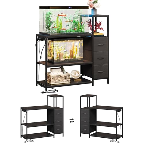 20 Gallon Aquarium Stand with Drawers & Power Outlet, Black | Fits 20 Gallon Tanks; Reptile Tank Stand; 3-Tier Storage Shelves; Adjustable Height; Heavy-Duty Metal Frame - color: Black