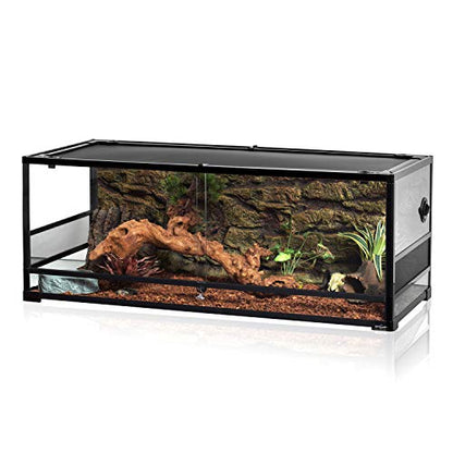 REPTI ZOO 67Gallon Reptile Large Terrarium Upgrade Glass Front Opening Tank Sliding Door with Screen Ventilation Reptile Terrarium About 48" x 18" x 18"(Knock-Down) - color: Reptile Terrarium - Sliding Door