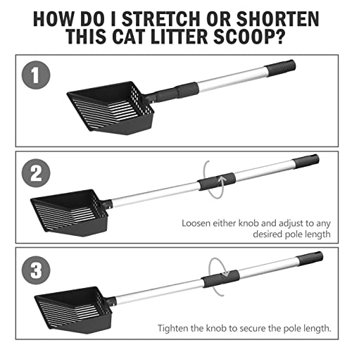 PUPTECK Metal Cat Litter Scoop Adjustable Long Handle Stainless Steel | Fast Sifting Chicken Poop Scooper Coop Accessories, Heavy Duty & Non-Stick Kitty Litter Sifter with Deep Shovel - size: 21"-40"(Adjust by rotating)