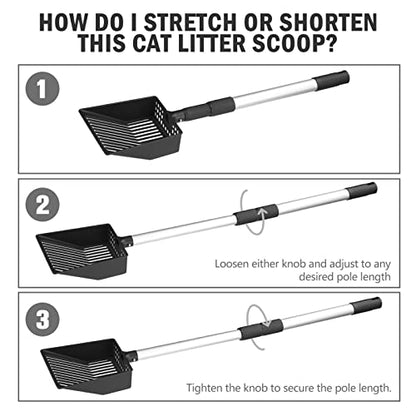PUPTECK Metal Cat Litter Scoop Adjustable Long Handle Stainless Steel | Fast Sifting Chicken Poop Scooper Coop Accessories, Heavy Duty & Non-Stick Kitty Litter Sifter with Deep Shovel - size: 21"-40"(Adjust by rotating)
