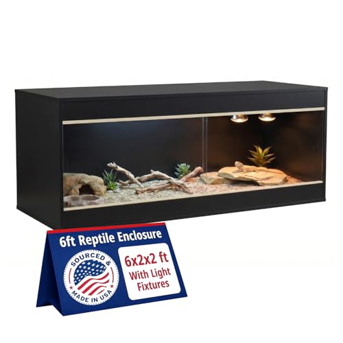 180 Gallon Reptile Enclosure, Made in USA 72" x 24" x 24" Bearded Dragon Tank with Sliding Acrylic Doors, Large Terrarium for Leopard Geckos, Snakes, Lizards & Tortoises - Black - color: Black