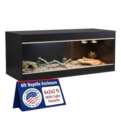 180 Gallon Reptile Enclosure, Made in USA 72" x 24" x 24" Bearded Dragon Tank with Sliding Acrylic Doors, Large Terrarium for Leopard Geckos, Snakes, Lizards & Tortoises - Black - color: Black