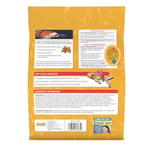 Tetra Pond Koi Vibrance Soft Sticks, Floating Pond Fish Food, 2.42 lbs | Daily Diet for Koi Fish and Ornamental Goldfish, Feed When Water is Above 50 Degrees, Highly Digestible, Clean & Clear Water - size: 2.42 Pound (Pack of 1)