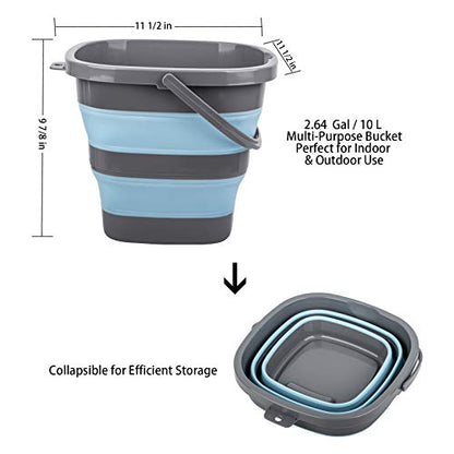 2 Pack Collapsible Plastic Bucket with 2.6 Gallon (10L) Each, Foldable Rectangular Tub for House Cleaning, Space Saving Outdoor Waterpot for Garden or Camping, Portable Fishing Water Pail - size: 2.6 Gal / 10L