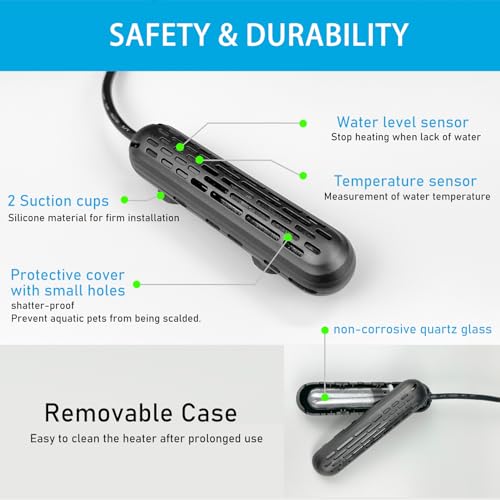 YukiHalu Small Aquarium Heater 25/50/100/150W with Protective Cover, Mini Fish Tank Heater, External Controller, Temperature Adjustable, Digital Display, Used for 5/10/20/30 Gallons (25W-5Gallon) - size: 25W-5Gallon