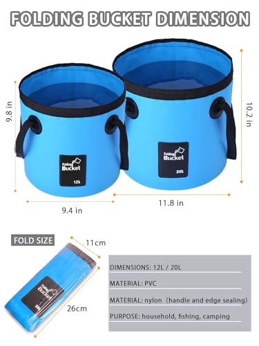 Collapsible Bucket with Handle, Lightweight 5 Gallon 20L | Folding Water Container, Portable Wash Basin for Camping, Fishing, Gardening, Car Washing, and Outdoor Use - color: Blue, size: 12L