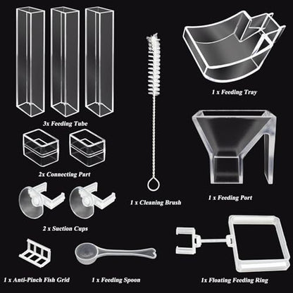 Shrimp Feeder Tube and Dish Set - Aquarium Fish Feeder with Feeding Ring and Cleaning Brush - Prevent Food Scattering