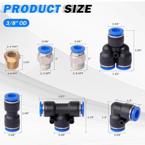 Air Line Tubing Kit, 3/8" OD DOT Air Line 50 FT(15 m) SAE j844 PA Nylon Air Hose Tubing and Push to Connect Fittings for Air Brake System Or Fluid Transfer, 29 Pcs Compressed Accessories Kit - size: 29PCS & 50FT 3/8" Air Line