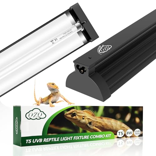 QZQ T5 UVB Reptile Light Fixture Combo Kit 8W, 10.0 UVB Light for Reptiles, Terrarium Hood Comes with Desert UVB Lamp for Bearded Dragon, Gecko, Tortoise, Lizard - size: 8W-10.0-12.4IN