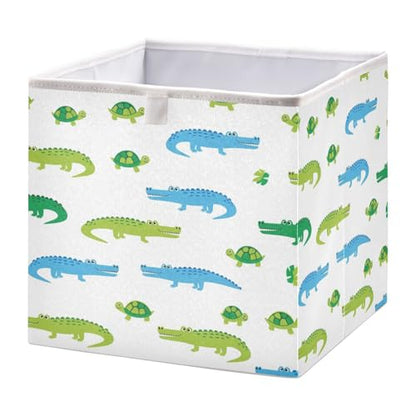 QUGRL Crocodile Reptile Pattern with Turtles Storage Bins Organizer Foldable Clothes Storage Basket Box for Shelves Closet Cabinet Office Dorm Bedroom 15.75 x 10.63 x 6.96 in - size: 15.75x10.63x6.96in