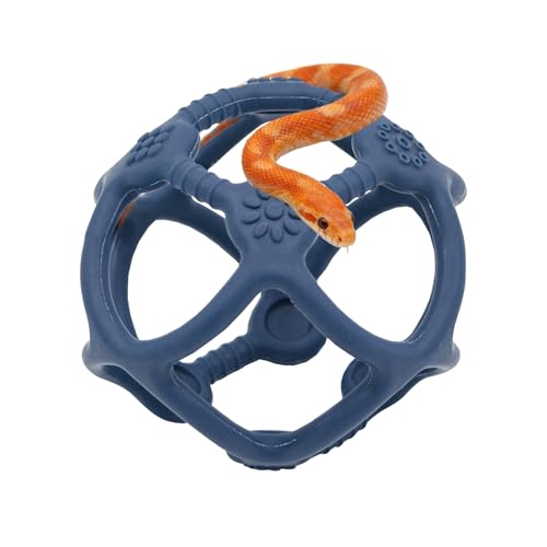Blue Reptile Climbing Ball - 3.9 Inch Silicone Snake Enrichment Toy, Hollow Jungle Gym Ball for Python Corn Snake, Easy to Clean Habitat Decor Accessories