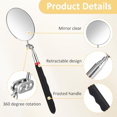 Telescoping Inspection Mirror, 360 Rotation Flexible Inspection Mirror Circular Inspection Mirror with Retractable Handle Round Inspection Mirrors for Checking Vehicle Condition(Dia-3 Inch) - size: Dia-3 Inch