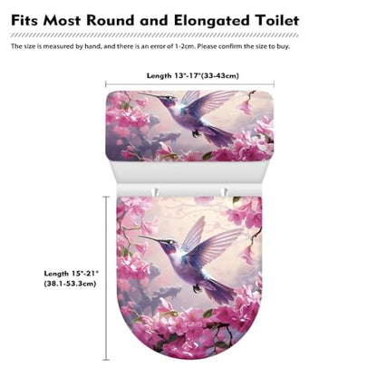 Pink Toilet Seat Covers Set - Christmas Theme - Stain Resistant & Durable - color: Hummingbird Flower, size: One Size