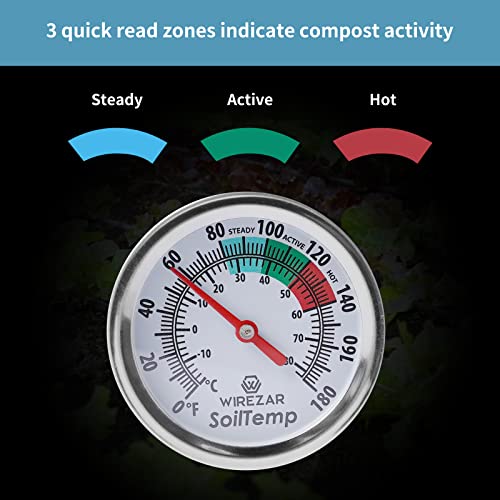 Compost Soil Thermometer, 16 Inch Stainless Steel Stem | Waterproof, Easy-to-Read, 0-180 Fahrenheit and Celsius - size: 16''