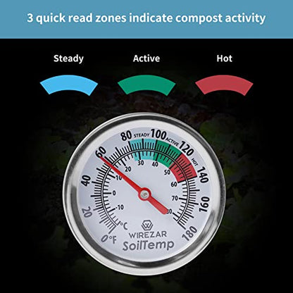 Compost Soil Thermometer, 16 Inch Stainless Steel Stem | Waterproof, Easy-to-Read, 0-180 Fahrenheit and Celsius - size: 16''