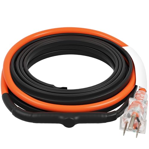 VEVOR Self-Regulating Pipe Heating Cable, 9FT 5W/FT Heat Tape for Pipes Freeze Protection, Water Pipe Heat Cable with Built-in Thermostat Protects PVC Hose, Metal and Plastic Pipe from Freezing - size: 9 Feet