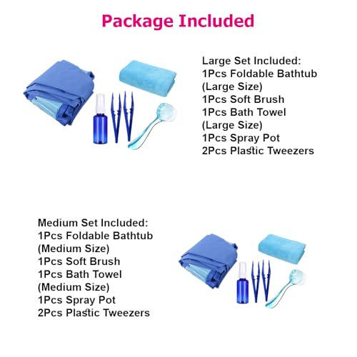 6Pcs Bearded Dragon Pool – Foldable Reptile Bathtub & Towel (Large or Medium Size), Bath Brush, Spray Bottle & Plastic Tweezers for Bearded Dragons, Bearded Dragon Bath Accessories (Medium) - size: Medium