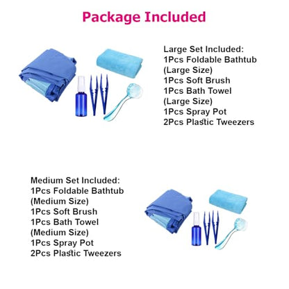 6Pcs Bearded Dragon Pool – Foldable Reptile Bathtub & Towel (Large or Medium Size), Bath Brush, Spray Bottle & Plastic Tweezers for Bearded Dragons, Bearded Dragon Bath Accessories (Medium) - size: Medium
