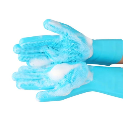 Pet Grooming Gloves, Heat Resistant Silicone Gloves，Silicone Hair Removal Mitt for Dogs and Cats,Cat Bathing Gloves ，Cat and Dog Massage Products， Blue。