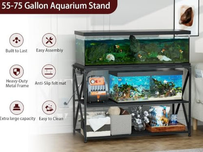 55-75 Gallon Fish Tank Stand, 49.2 x 19.7x 31.5 Inch | Industrial Aquarium Stand with Power Outlet and Switch, Turtle Tank, Reptile Terrariums and Breeder Tank Stand, Black - color: Black