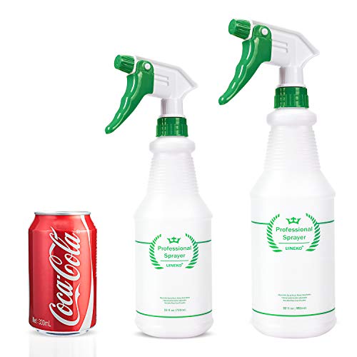 Plastic Spray Bottles 2 Pack, 32 Oz, Heavy Duty Sprayer, All-Purpose, Green | Chemical Resistant, Mist & Stream, Leak-Proof, Better Trigger, Measurements, for Cleaning Solutions, Planting, Car Detailing - color: Green