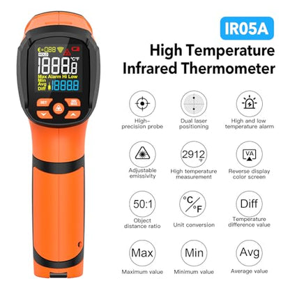 Infrared Thermometer Temperature Gun,-40℉~2912℉ Pyrometer, 50:1 High Temp Thermometer with Thermocouple Probe, Non-Contact Digital IR Laser Thermometer for Industrial HVAC Forge Metal - color: Orange -40°F - 2912°F(-40-1600℃)