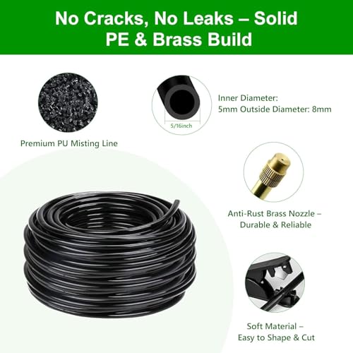 40FT Drip Irrigation System for Garden – Automatic Watering Kit with Solid Brass Metal Connectors, 360° Bendable Tubing & 14 Adjustable Nozzles for Greenhouse, Lawn, Yard & Plants - size: 40 FT