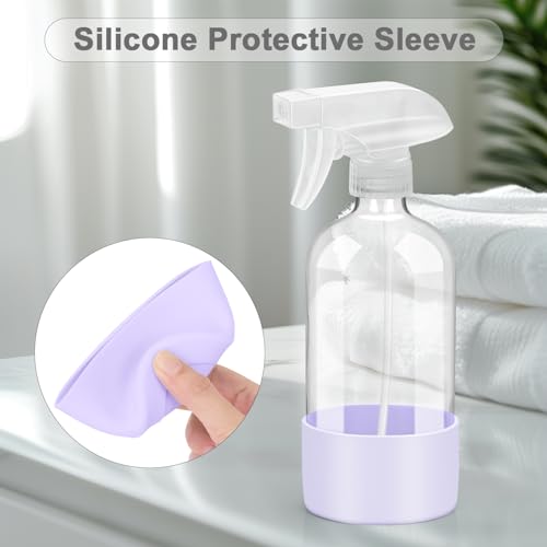 Worldgsb 2 Pack Glass Spray Bottles with Silicone Sleeve, 16 oz Empty Refillable Containers with Adjustable Spray Nozzles, Spray Bottles for Hair, Cleaning Solutions and Plants Purple - color: Purple