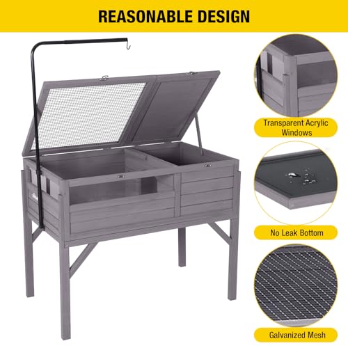 Aivituvin Tortoise Habitat, Wooden Tortoise House with Detachable Legs, Turtle Cage Reptile Terrarium with Lamp Holder
