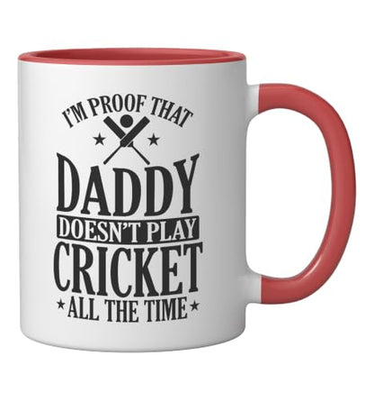 Daddy doesn't play Cricket all the Time Ceramic Mug, Red/White, 11oz - color: Red/White, size: 11 Ounces