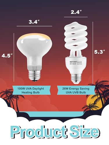 Heat Lamp Combo, 100W UVA Daylight & 26W Desert 10.0 UVB Light | Energy Saving UVB Bulb, Infrared Basking Light, For Bearded Dragon, Turtle and Lizard, Reptile Heat Lamp Bulb